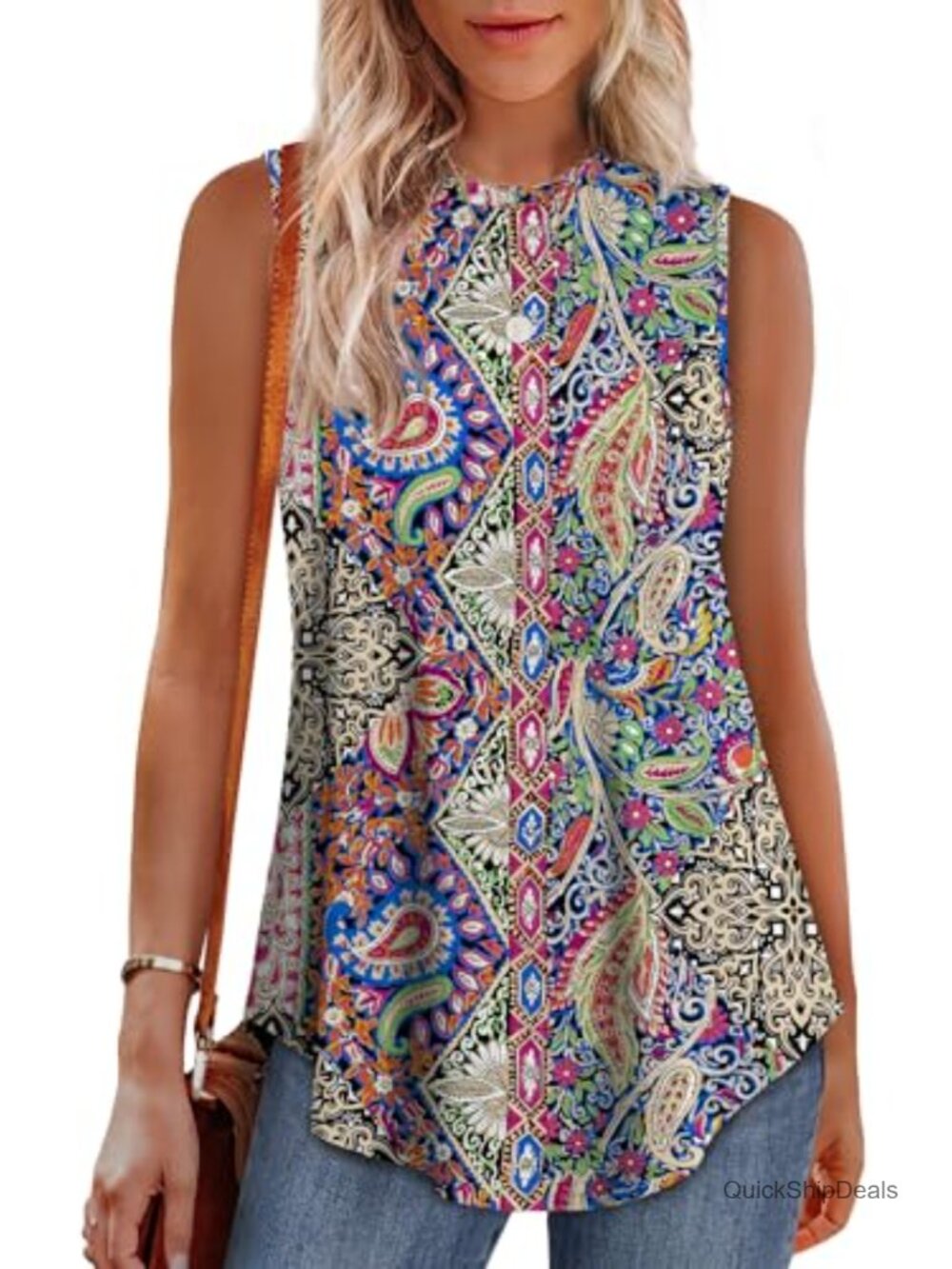 High Neck Tank Top Womens Loose Fit Sleeveless Tunic Length Flowy Summer
